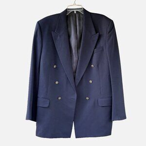 VTG Oscar de la Renta Men's Wool Gaberdine Navy Double Breasted Blazer Size 42L